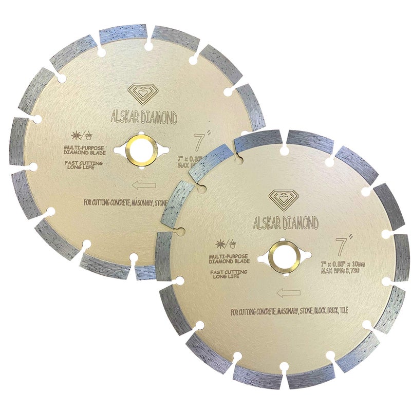 ALSKAR DIAMOND (2 Pack) ALSKAR DIAMOND USA ADLSS 7 inch Dry or Wet Cutting General Purpose Power Saw Segmented Diamond Blades for Concrete Stone Brick Masonry (7" - 2 pcs) - Image 1